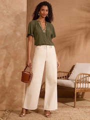 Love & Roses Khaki Green Sequin V-Neck blouse - Image 3 of 4