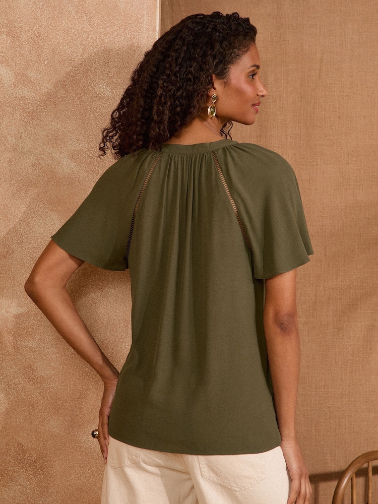 Love & Roses Khaki Green Sequin V-Neck blouse - Image 4 of 4
