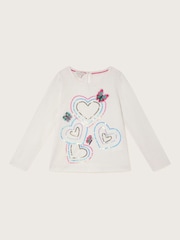 Monsoon Natural Embellished Butterfly Long Sleeve 100% Cotton T-Shirt - Image 1 of 2