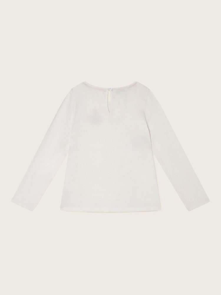 Monsoon Natural Embellished Butterfly Long Sleeve 100% Cotton T-Shirt - Image 2 of 2