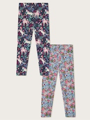 Monsoon – Leggings mit Einhorn-Blumen-Print im 2er-Pack - Bild 1 von 2