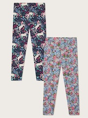 Monsoon – Leggings mit Einhorn-Blumen-Print im 2er-Pack - Bild 2 von 2