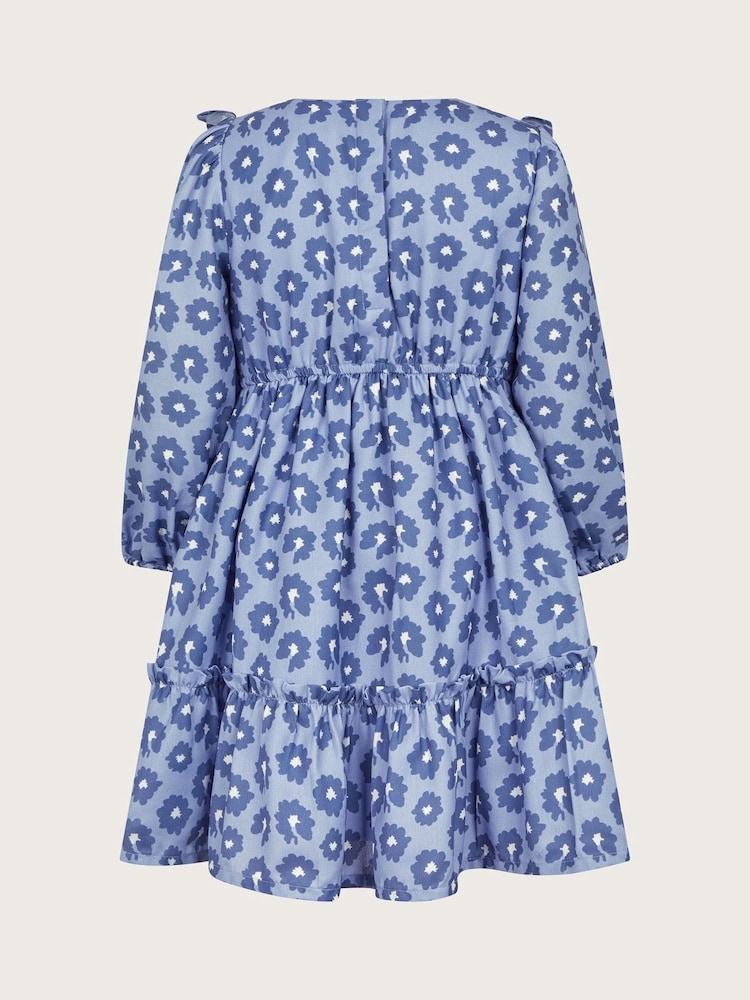 Monsoon Blue Long Sleeve Floral Frill Dress - Image 2 of 2