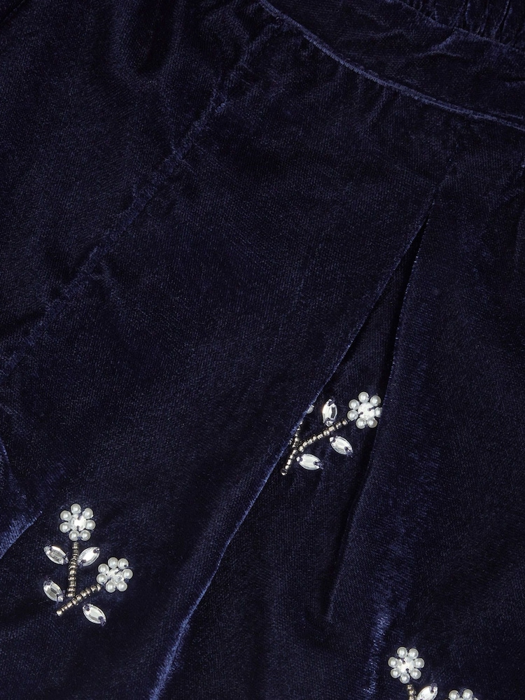 Monsoon Blue Flower Embellished Velvet Shorts - Image 2 of 2
