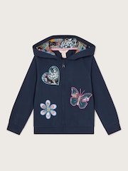 Monsoon Blue Embroidered Zip-Up 100% Cotton Hoodie - Image 1 of 2