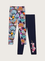 Monsoon Blue Woodland Print Leggings 2 Pack - Image 1 of 2
