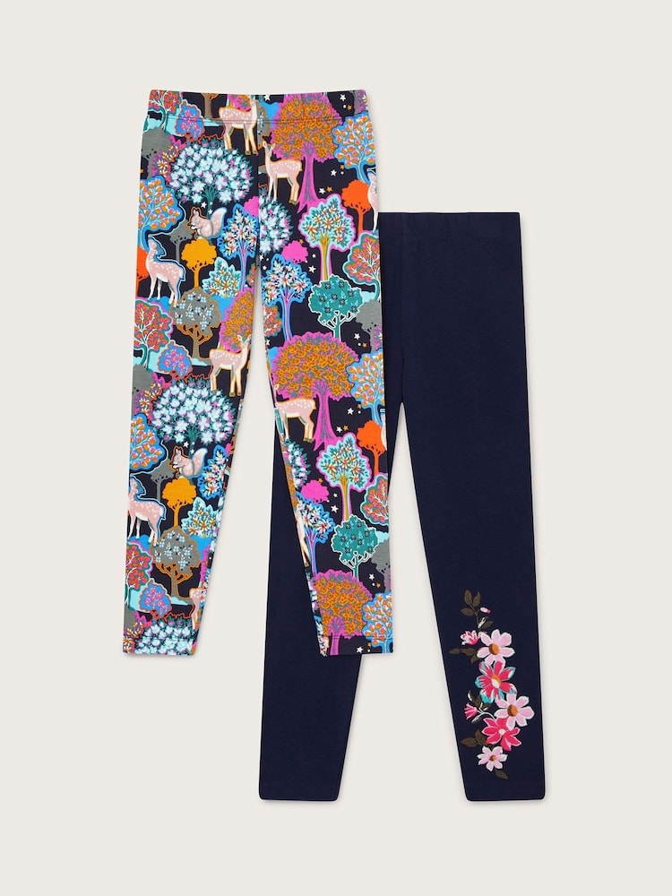 Monsoon Blue Woodland Print Leggings 2 Pack - Image 1 of 2