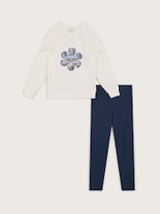 Monsoon Cream Embroidered Ruffle 100% Cotton Sweatshirt and Leggings Set - Image 1 of 2