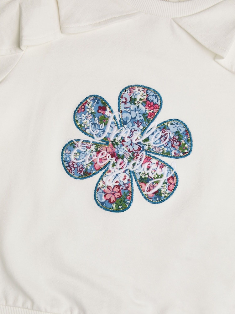 Monsoon Cream Embroidered Ruffle 100% Cotton Sweatshirt and Leggings Set - Image 2 of 2