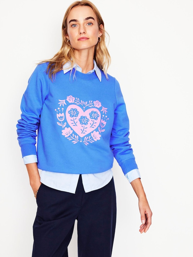 Boden Blue Hannah Embroidered 100% Cotton Sweatshirt - Image 1 of 1 Boden Blue Hannah Embroidered 100% Cotton Sweatshirt - Image 1 of 1