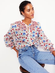 Boden Cream Effie Smocked Blouse - Image 1 of 5