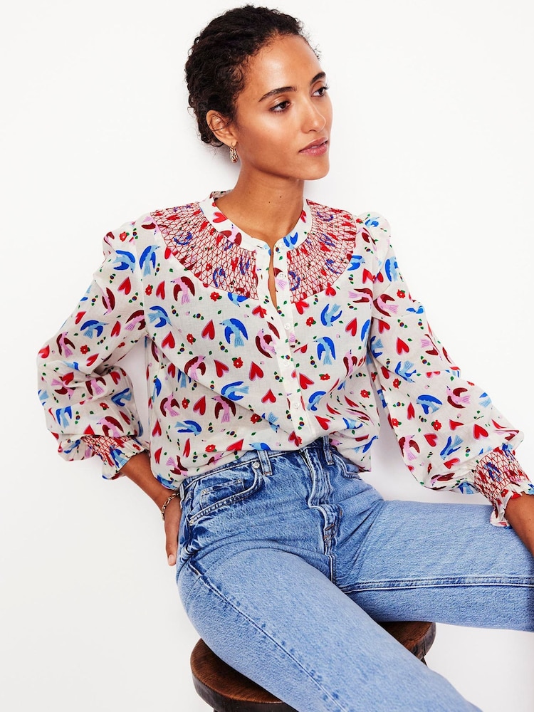 Boden Cream Effie Smocked Blouse - Image 1 of 5