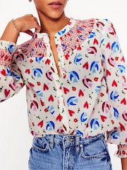 Boden Cream Effie Smocked Blouse - Image 4 of 5