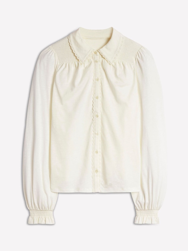 Boden Cream Smocked Jersey Shirt - Image 5 of 5 Boden Cream Smocked Jersey Shirt - Image 5 of 5