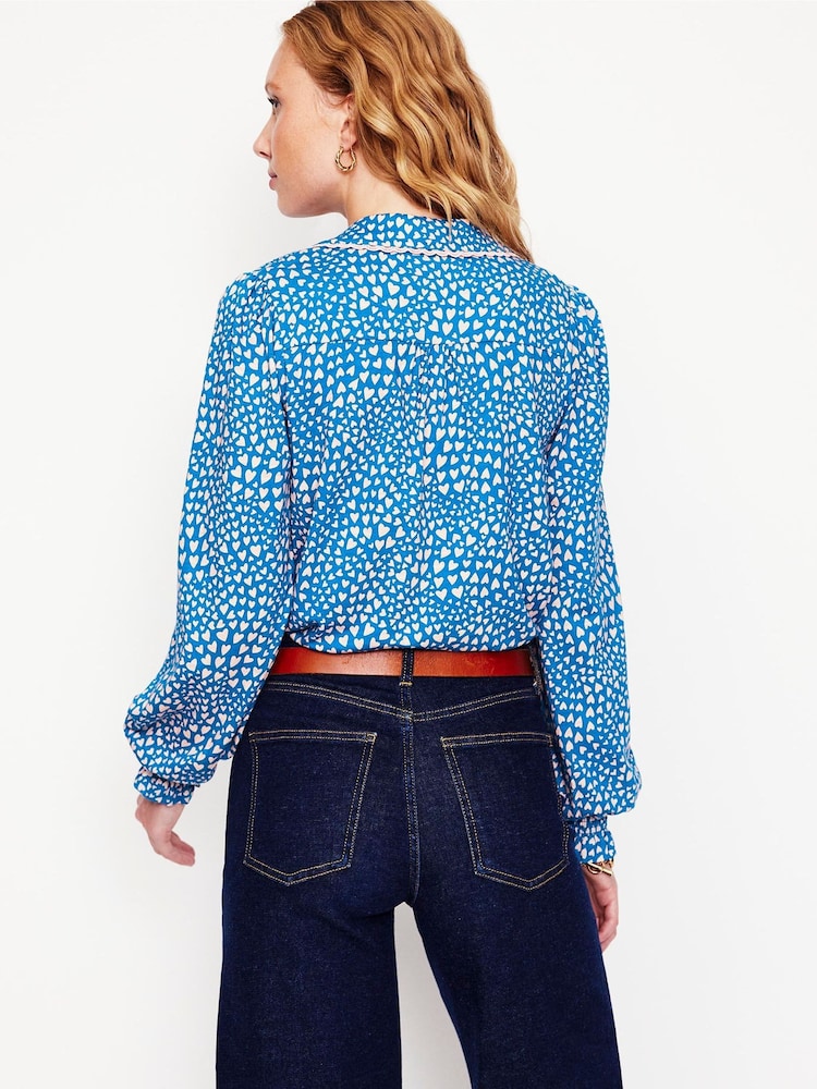 Boden Blue Smocked Jersey Shirt - Image 2 of 5 Boden Blue Smocked Jersey Shirt - Image 2 of 5