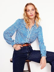 Boden Blue Smocked Jersey Shirt - Image 3 of 5