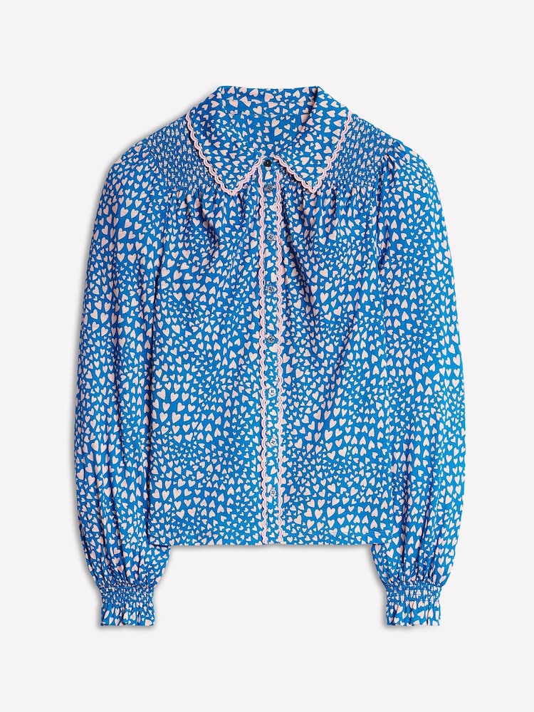Boden Blue Smocked Jersey Shirt - Image 5 of 5 Boden Blue Smocked Jersey Shirt - Image 5 of 5