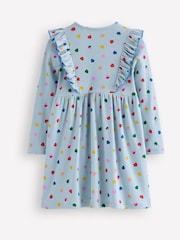 Boden Blue Heart Print Ruffle Rib Jersey Dress - Image 2 of 3
