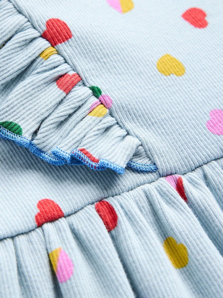 Boden Blue Heart Print Ruffle Rib Jersey Dress - Image 3 of 3 Boden Blue Heart Print Ruffle Rib Jersey Dress - Image 3 of 3