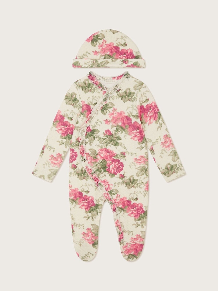 Monsoon Natural Newborn Betsy Floral Sleepsuit and Hat Set - Image 1 of 2