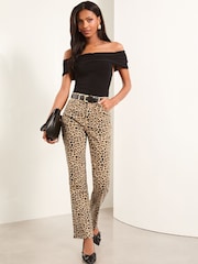 Lipsy Leopard High Waist Straight Leg Jeans - Image 3 of 4