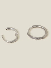 Accessorize Silver Platinum Plated Surgical Steel Pavé Clicker Hoops 2 Pack - Image 1 of 2