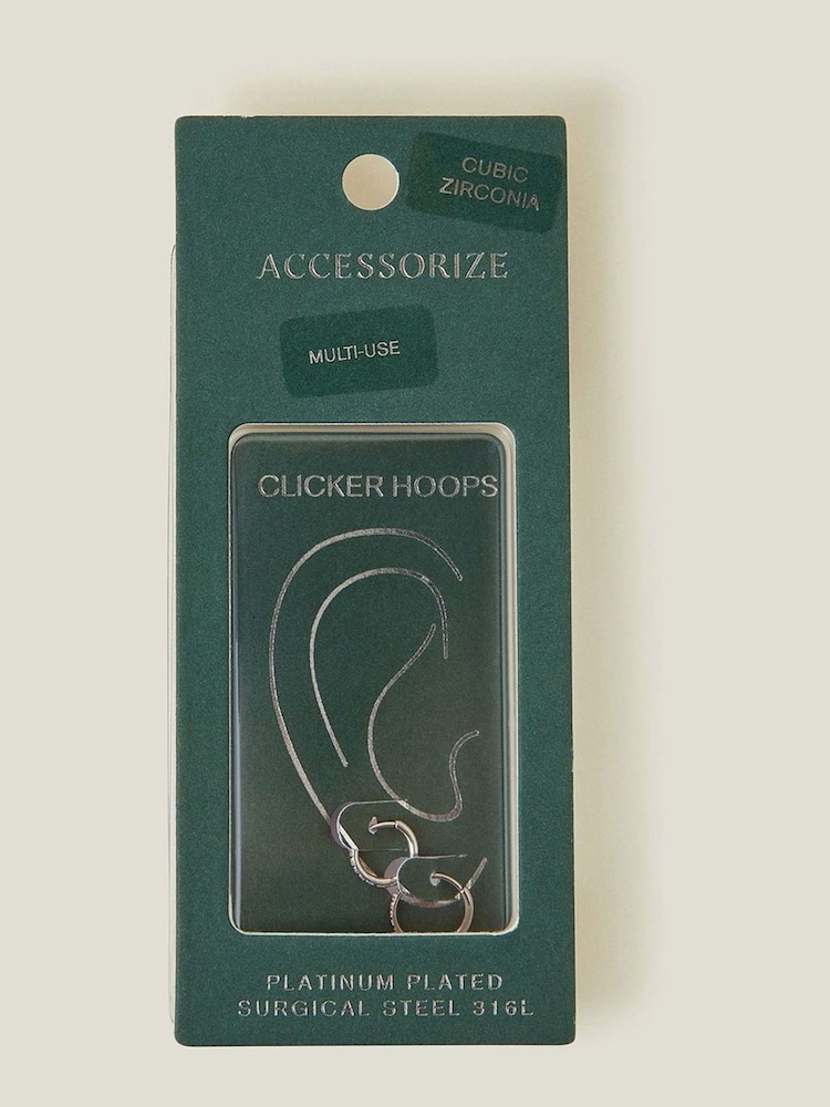 Accessorize Silver Platinum Plated Surgical Steel Pavé Clicker Hoops 2 Pack - Image 2 of 2