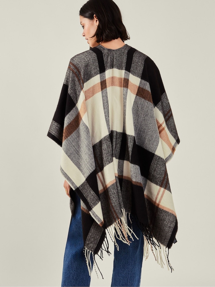 Accessorize Black Check Cape Poncho - Image 2 of 4 Accessorize Black Check Cape Poncho - Image 2 of 4