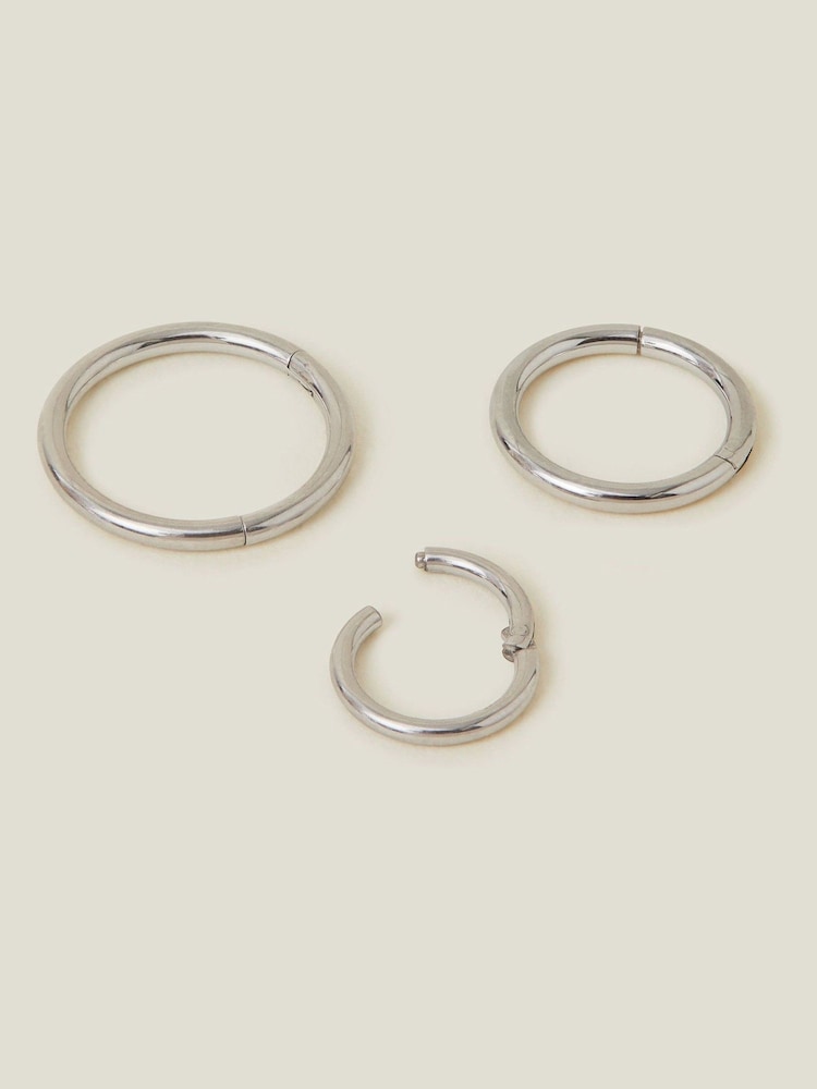 Accessorize Silver Platinum Plated Surgical Steel Clicker Hoops 3 Pack - Image 1 of 2