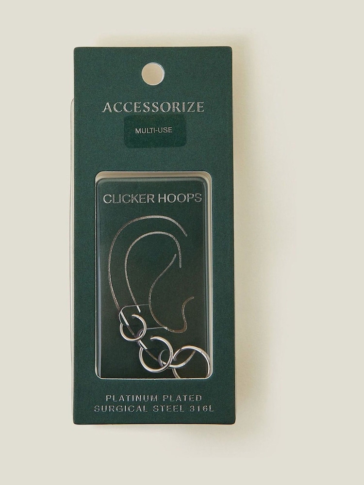 Accessorize Silver Platinum Plated Surgical Steel Clicker Hoops 3 Pack - Image 2 of 2