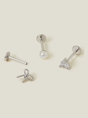 Accessorize Silver Platinum Plated Surgical Steel Flatback Stud Earrings 3 Pack - Image 1 of 3