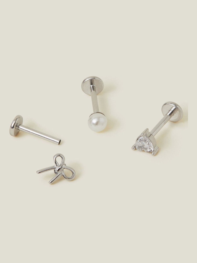 Accessorize Silver Platinum Plated Surgical Steel Flatback Stud Earrings 3 Pack - Image 1 of 3