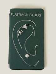 Accessorize Silver Platinum Plated Surgical Steel Flatback Stud Earrings 3 Pack - Image 2 of 3