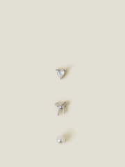 Accessorize Silver Platinum Plated Surgical Steel Flatback Stud Earrings 3 Pack - Image 3 of 3