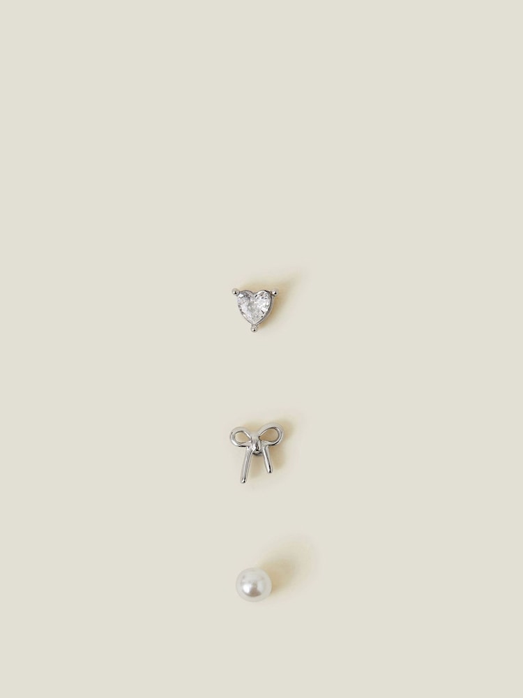 Accessorize Silver Platinum Plated Surgical Steel Flatback Stud Earrings 3 Pack - Image 3 of 3