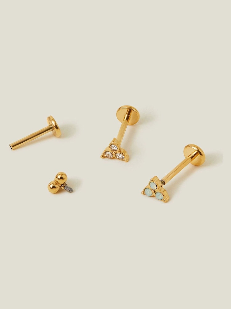 Accessorize Gold 14ct Plated Crystal Flatback Stud Earrings 3 Pack - Image 1 of 3