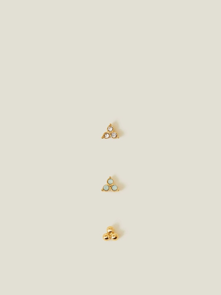 Accessorize Gold 14ct Plated Crystal Flatback Stud Earrings 3 Pack - Image 2 of 3