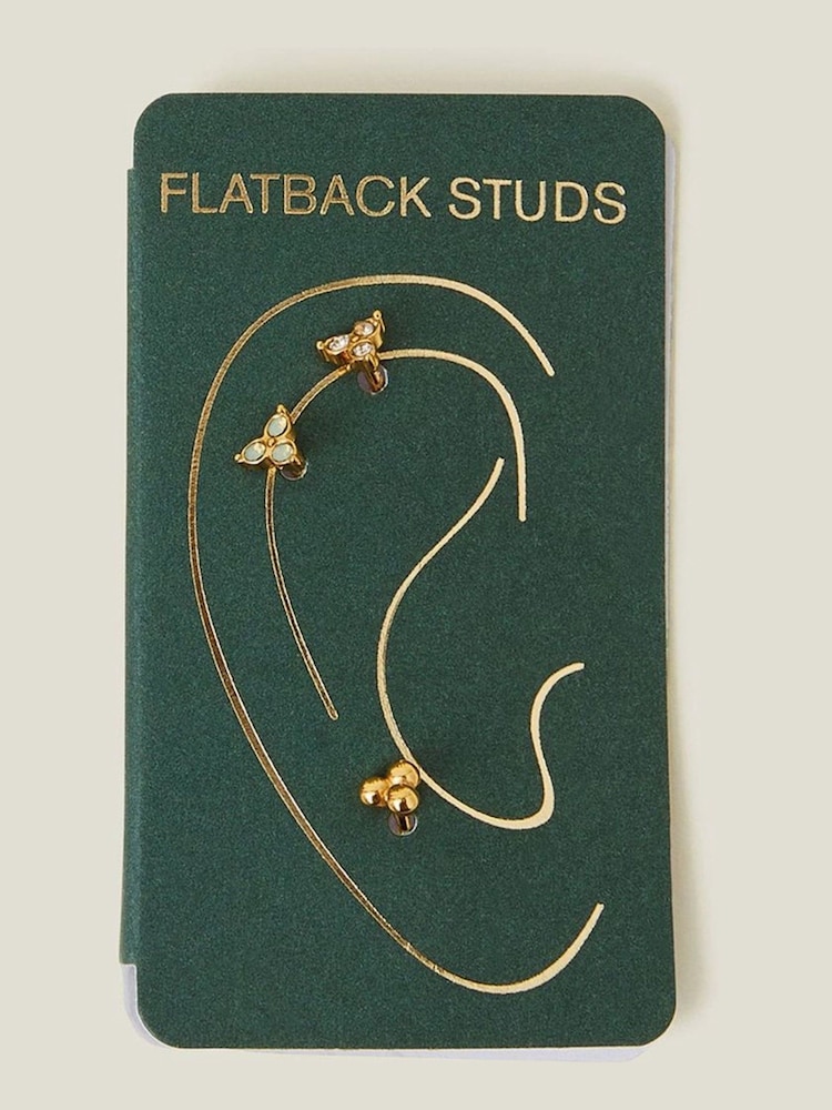 Accessorize Gold 14ct Plated Crystal Flatback Stud Earrings 3 Pack - Image 3 of 3