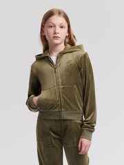 Juicy Couture Green Girls Tonal Velour Zip Up Hoodie - Image 1 of 7