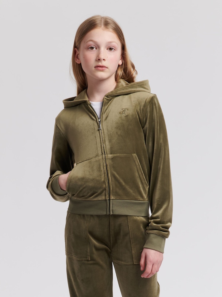 Juicy Couture Green Girls Tonal Velour Zip Up Hoodie - Image 1 of 7