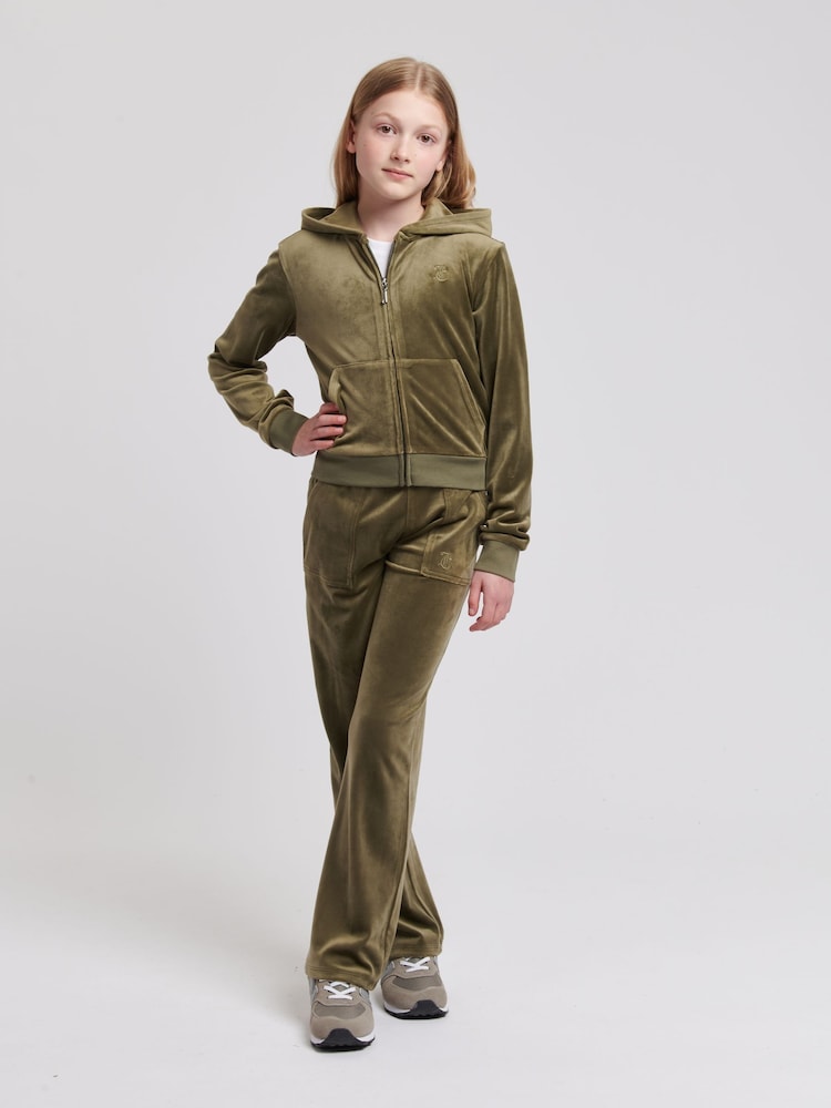 Juicy Couture Green Girls Tonal Velour Zip Up Hoodie - Image 2 of 7