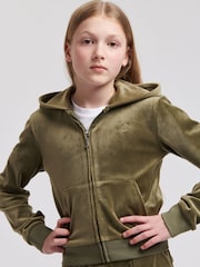 Juicy Couture Green Girls Tonal Velour Zip Up Hoodie - Image 3 of 7
