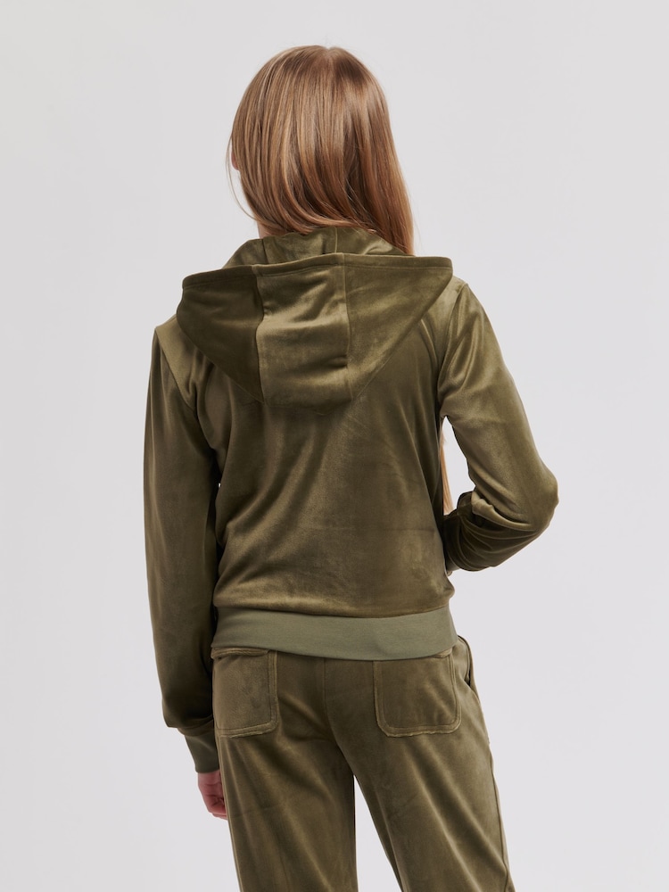 Juicy Couture Green Girls Tonal Velour Zip Up Hoodie - Image 4 of 7