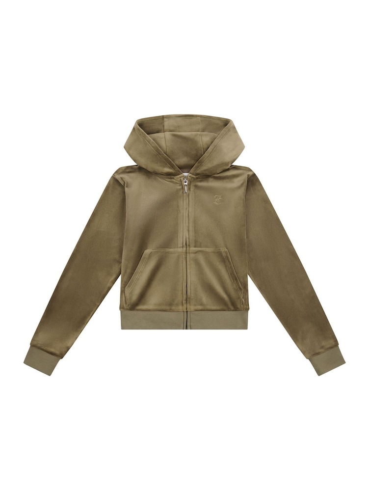 Juicy Couture Green Girls Tonal Velour Zip Up Hoodie - Image 5 of 7