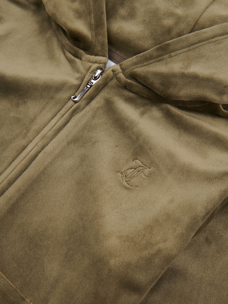 Juicy Couture Green Girls Tonal Velour Zip Up Hoodie - Image 7 of 7