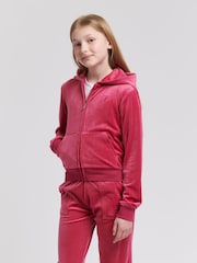 Juicy Couture Pink Girls Tonal Velour Zip Up Hoodie - Image 1 of 7