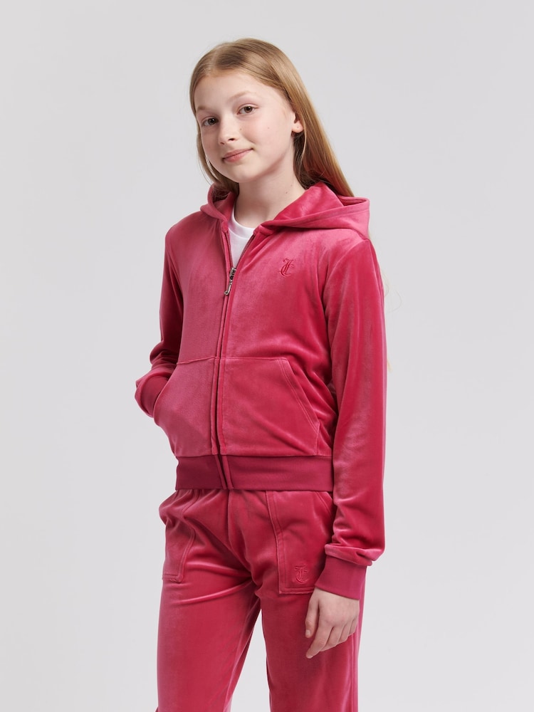 Juicy Couture Pink Girls Tonal Velour Zip Up Hoodie - Image 1 of 7