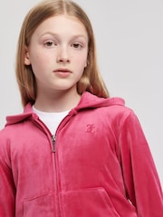 Juicy Couture Pink Girls Tonal Velour Zip Up Hoodie - Image 3 of 7