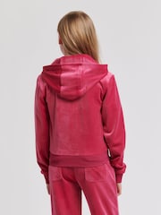 Juicy Couture Pink Girls Tonal Velour Zip Up Hoodie - Image 4 of 7