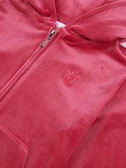 Juicy Couture Pink Girls Tonal Velour Zip Up Hoodie - Image 7 of 7